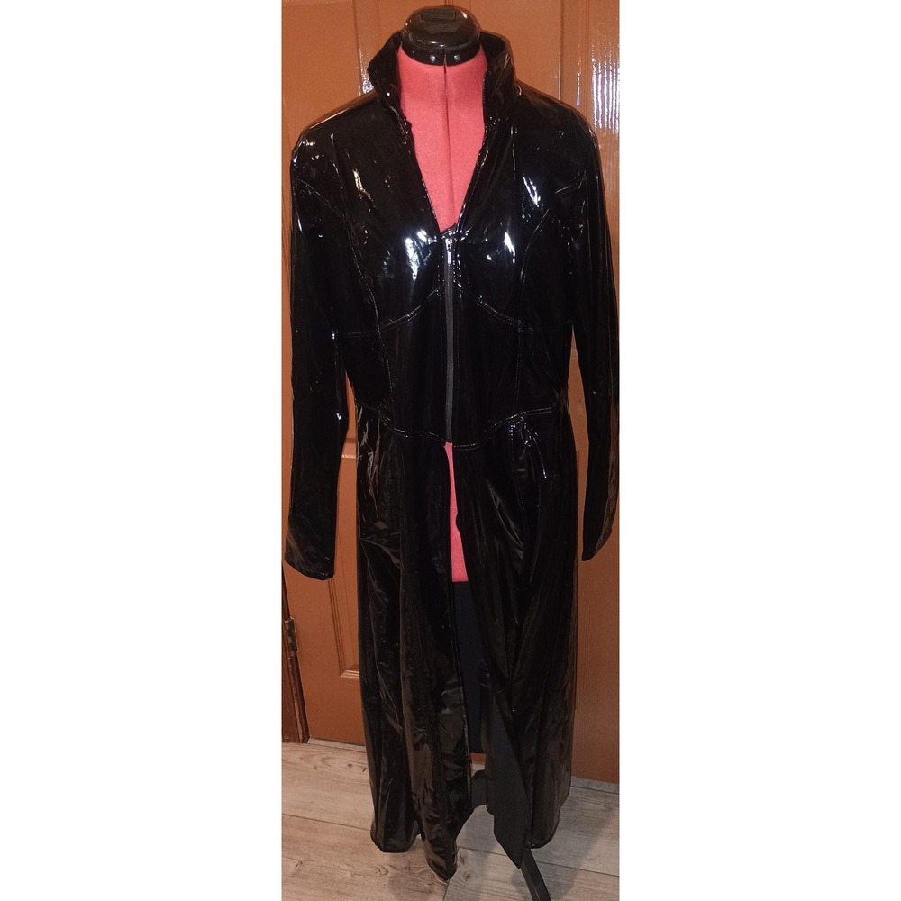 Matrix Reloaded Trench Coat Womens M Black Excellent Vinyl Zip Cyberpunk Jacket